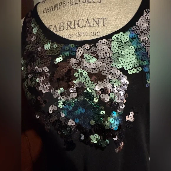 Express Small Black Green Silver Sequin Tank Top - Picture 4 of 14